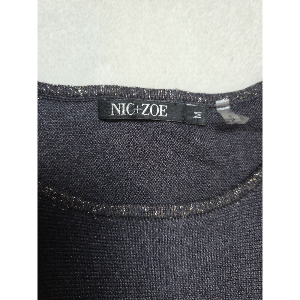 Nic + Zoe Scoop Neck Long Sleeve Top Medium Dark Gray Sparkle Wrist Romantic - Picture 3 of 8